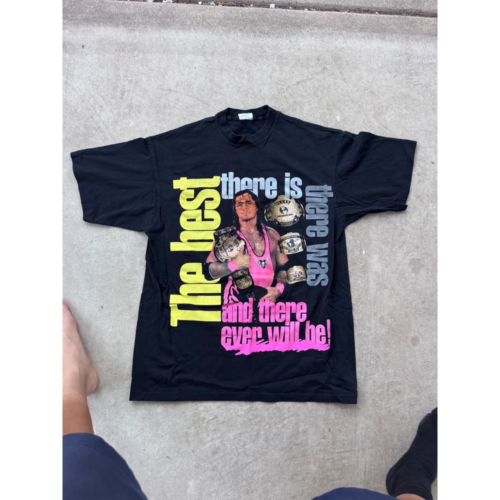 Vintage 1992 Bret Hart WWF The Hitman T-Shirt XL Black Titan Sports USA Made